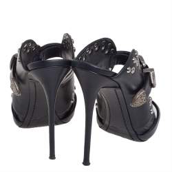 Pre Owned صندل سلايد جوسيبي زانوتي كولين ويسترن جلد أسود بإبزيم مرصع مقاس 37