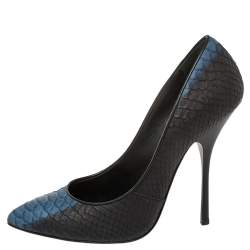 Pre Owned Giuseppe Zanotti Blue/Black Python Embossed Leather Pumps Size 39