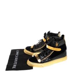Pre Owned Giuseppe Zanotti Black Velvet And Patent Leather Coby High Top Sneakers Size 39