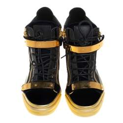 Pre Owned Giuseppe Zanotti Black Velvet And Patent Leather Coby High Top Sneakers Size 39