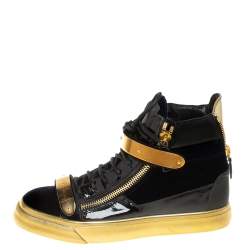 Pre Owned Giuseppe Zanotti Black Velvet And Patent Leather Coby High Top Sneakers Size 39