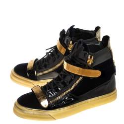 Pre Owned Giuseppe Zanotti Black Velvet And Patent Leather Coby High Top Sneakers Size 39
