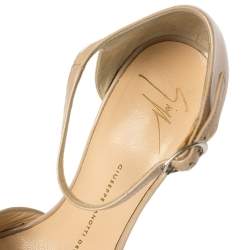 Giuseppe Zanoti Beige Patent Leather Peep Toe Platform Wedge Ankle Strap Sandals Size 37