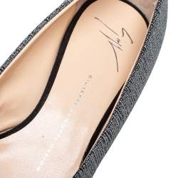 Pre Owned Giuseppe Zanotti Metallic Grey Glitter Fabric Wedge Peep Toe Pumps Size 39.5