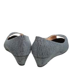 Pre Owned Giuseppe Zanotti Metallic Grey Glitter Fabric Wedge Peep Toe Pumps Size 39.5