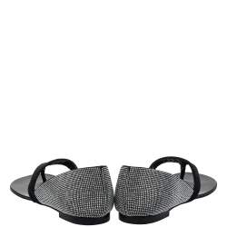 Pre Owned Giuseppe Zanotti Black Suede Crystal Embellished Flat Thong Sandals Size 37