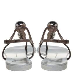 مملوكة مسبقًا Giuseppe Zanotti Grey Leather Embellished Flat Ankle Strap Sandals Size 36
