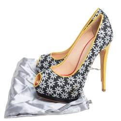 Giuseppe Zanotti Floral Print Fabric And Leather Platform Pumps Size 38