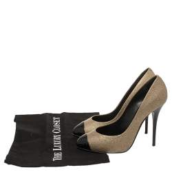 Giuseppe Zanotti Metallic Beige Leather And Patent Leather Cap Toe Pumps Size 37.5