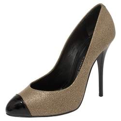 Giuseppe Zanotti Metallic Beige Leather And Patent Leather Cap Toe Pumps Size 37.5
