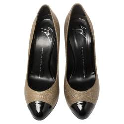 Giuseppe Zanotti Metallic Beige Leather And Patent Leather Cap Toe Pumps Size 37.5