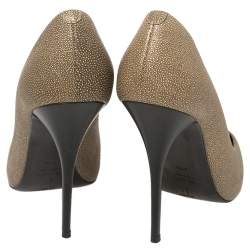 Giuseppe Zanotti Metallic Beige Leather And Patent Leather Cap Toe Pumps Size 37.5