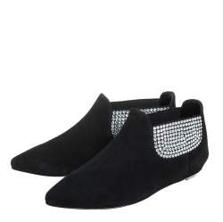 Giuseppe Zanotti Black Suede Embellished Flat Booties Size 36