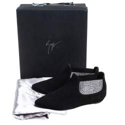 Giuseppe Zanotti Black Suede Embellished Flat Booties Size 36