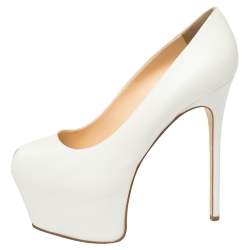 مملوكة مسبقًا Giuseppe Zanotti White Leather Liza Peep Toe Platform Pumps Size 38.5
