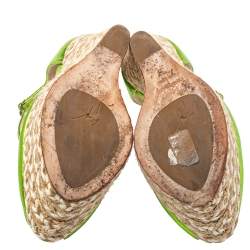 Pre Owned Giuseppe Zanotti Metallic Green Leather Wedge Platform Ankle Strap Espadrilles Size 37