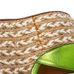 Pre Owned Giuseppe Zanotti Metallic Green Leather Wedge Platform Ankle Strap Espadrilles Size 37