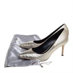 مملوكة مسبقًا حذاء كعب عالى جوسيبى زانوتى مقدمة مدببة جلد نقش ثعبان ذهبى مقاس 36 