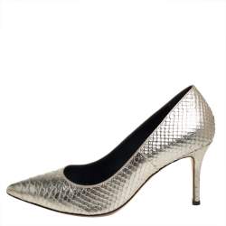 مملوكة مسبقًا حذاء كعب عالى جوسيبى زانوتى مقدمة مدببة جلد نقش ثعبان ذهبى مقاس 36 