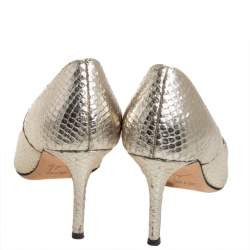 مملوكة مسبقًا حذاء كعب عالى جوسيبى زانوتى مقدمة مدببة جلد نقش ثعبان ذهبى مقاس 36 