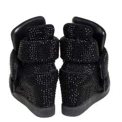 Pre Owned Giuseppe Zanotti Suede And Crystal Embellished High-Top Wedge Sneakers Size 39