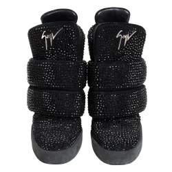Pre Owned Giuseppe Zanotti Suede And Crystal Embellished High-Top Wedge Sneakers Size 39