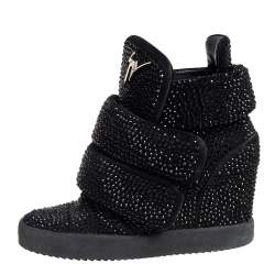 Pre Owned Giuseppe Zanotti Suede And Crystal Embellished High-Top Wedge Sneakers Size 39