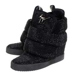 Pre Owned Giuseppe Zanotti Suede And Crystal Embellished High-Top Wedge Sneakers Size 39