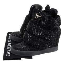 Pre Owned Giuseppe Zanotti Suede And Crystal Embellished High-Top Wedge Sneakers Size 39