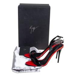 Pre Owned Giuseppe Zanotti Black Patent Leather Open Toe Slingback Sandals Size 38.5