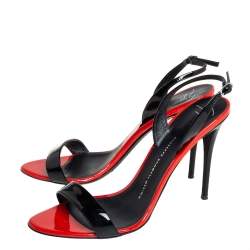 Pre Owned Giuseppe Zanotti Black Patent Leather Open Toe Slingback Sandals Size 38.5