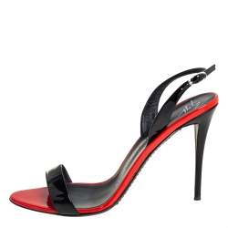 Pre Owned Giuseppe Zanotti Black Patent Leather Open Toe Slingback Sandals Size 38.5