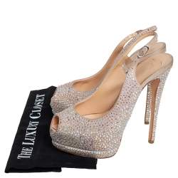 Pre Owned حذاء كعب عالي جوسيبي زانوتي نعل سميك مقدمة مفتوحة ليزا مزخرف كريستال سويدي بيج مقاس 37.5