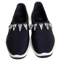 Pre Owned Giuseppe Zanotti Black Fabric Light Jump Lts Crystal Embellished Sneakers Size 38