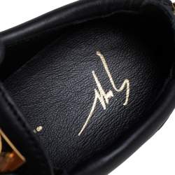 Pre Owned Giuseppe Zanotti Black Leather And Patent Leather Double Zipper Low Top Sneakers Size 36