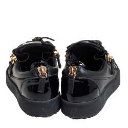 Pre Owned Giuseppe Zanotti Black Leather And Patent Leather Double Zipper Low Top Sneakers Size 36