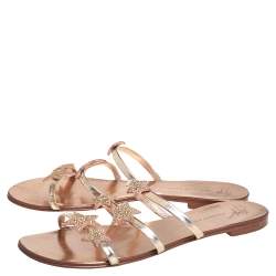 مملوكة مسبقًا Giuseppe Zanotti Metallic Bronze Leather Star Slide Sandals Size 40