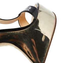 Pre Owned Giuseppe Zanotti Black Patent Leather T Strap Platform Heel Less Wedge Sandals Size 39