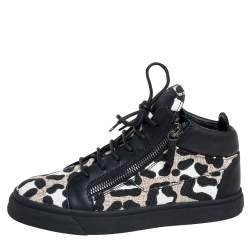 Pre Owned Giuseppe Zanotti Black/White Leather And Canvas High Top Sneaker Size 39