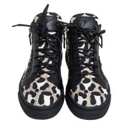 Pre Owned Giuseppe Zanotti Black/White Leather And Canvas High Top Sneaker Size 39