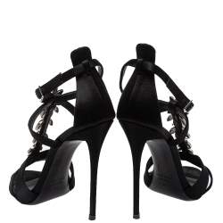 Pre Owned ص ندل جوسيبي زانوتي ساتان أسود مزخرف كريستال سير حرف تي مقاس 37.5