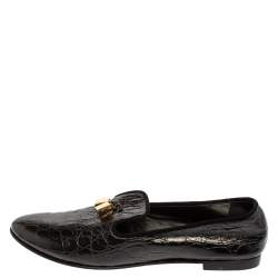 Pre Owned Giuseppe Zanotti Black Croc Embossed Leather Smoking Slippers Size 39