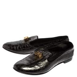 Pre Owned Giuseppe Zanotti Black Croc Embossed Leather Smoking Slippers Size 39