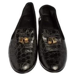 Pre Owned Giuseppe Zanotti Black Croc Embossed Leather Smoking Slippers Size 39