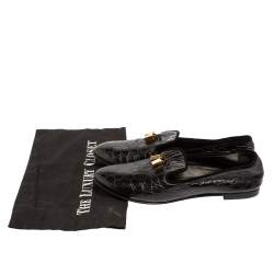 Pre Owned Giuseppe Zanotti Black Croc Embossed Leather Smoking Slippers Size 39