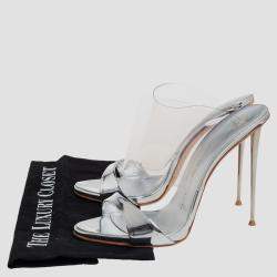 Pre Owned Giuseppe Zanotti Silver Leather And PVC Andrea Mules Size 39