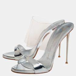 Pre Owned Giuseppe Zanotti Silver Leather And PVC Andrea Mules Size 39