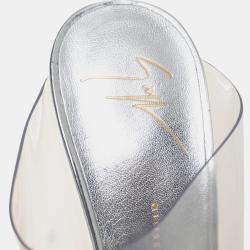 Pre Owned Giuseppe Zanotti Silver Leather And PVC Andrea Mules Size 39