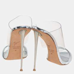 Pre Owned Giuseppe Zanotti Silver Leather And PVC Andrea Mules Size 39