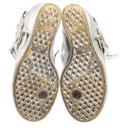 Pre Owned Giuseppe Zanotti Metallic Silver Leather Double Zip Wedge Sneakers Size 35